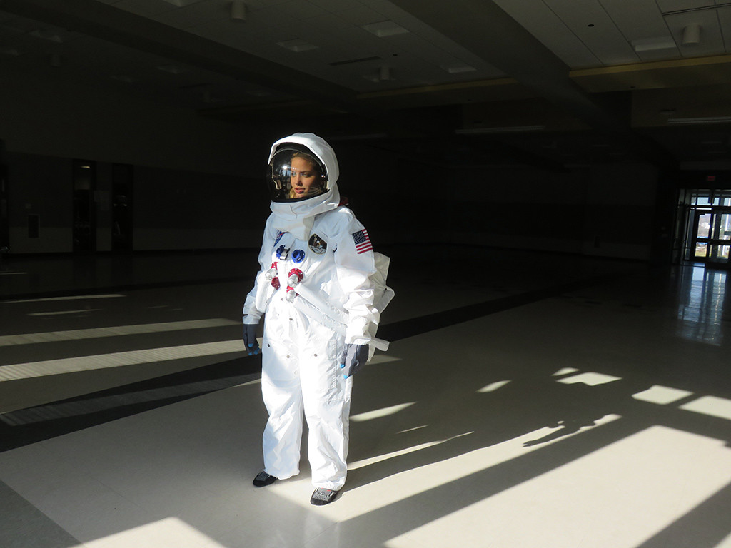 Dressed as an astronaut
